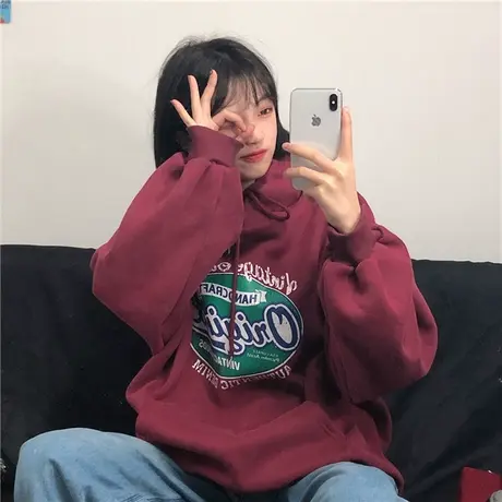 春秋美式复古情侣卫衣女连帽oversize慵懒风冬季加绒加厚连帽外套商品大图