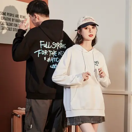 唐狮连帽情侣卫衣男士春秋季新款上衣后背印花情侣装外套女潮商品大图