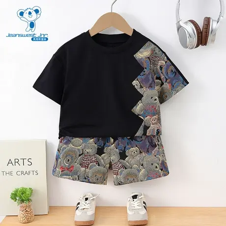 GD真维斯男童装2件装2025夏季新款潮流时尚圆领T恤休闲短裤套装商品大图