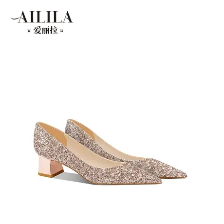 爱丽拉粗跟婚鞋女2023新款禾秀主婚纱两穿新娘鞋孕妇不累脚高级感商品大图