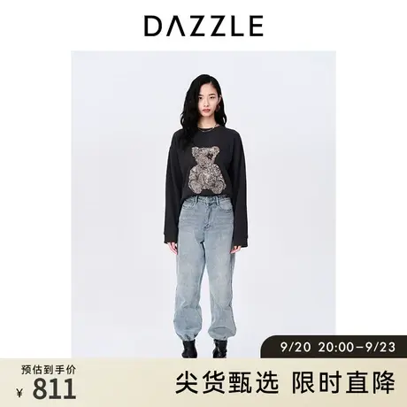 【肌理美学奥莱】DAZZLE地素秋黑色童趣小熊刺绣卫衣内搭女图片