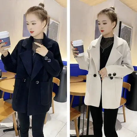 呢子外套女2023秋冬季新款韩版西装领宽松百搭加厚小个子短款大衣图片