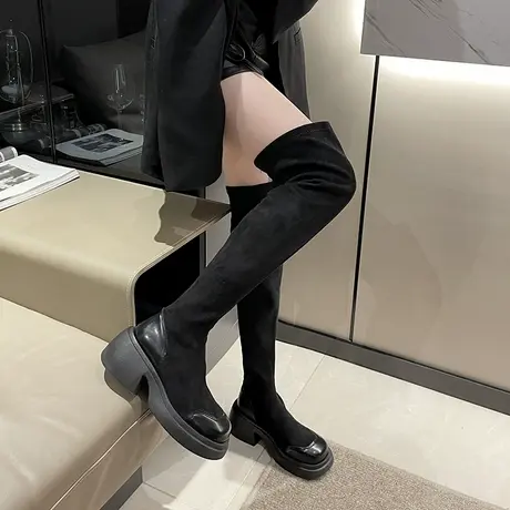 法式厚底长筒靴女2025新款秋季小个子显瘦时尚靴子气质百搭骑士靴商品大图