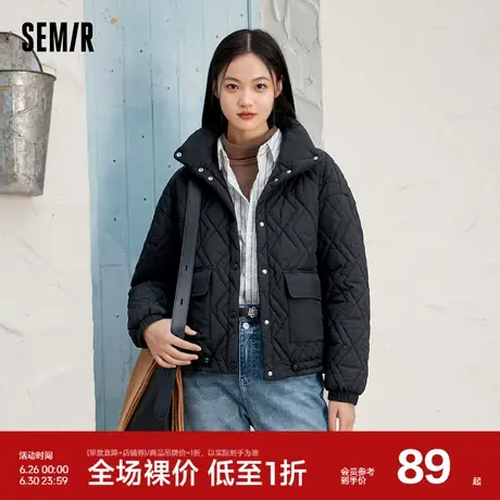 森马棉服女立领宽松外套女士慵懒风冬质感菱形格棉衣时尚休闲百搭商品大图