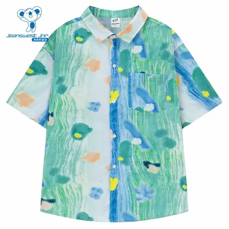 P6真维斯童装2025夏季新款潮牌时尚宽松纯棉男童夏威夷花短袖衬衫商品大图