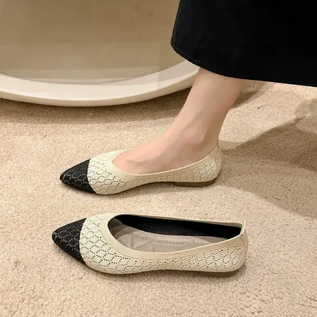 王妃针织大码尖头平底单鞋女2023夏季新款透气编织不累脚工作鞋女商品大图