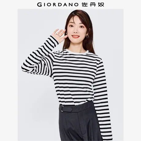 佐丹奴T恤女装纯棉撞色条纹圆领长袖T恤 13322751商品大图