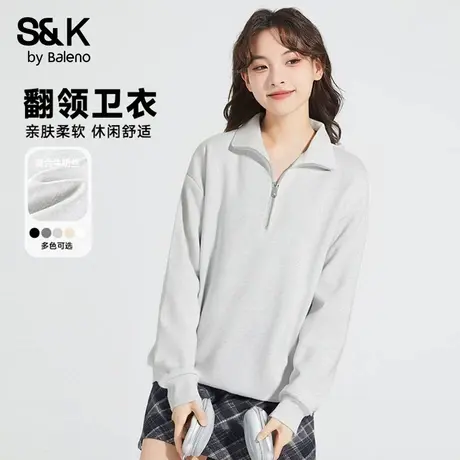 班尼路S&K系列翻领卫衣女2025秋季新款大码胖MM宽松亲肤透气上衣Q图片
