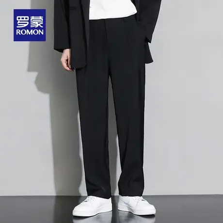 罗蒙男士时尚宽松休闲裤2025秋季新款简约潮流百搭松紧腰直筒长裤商品大图