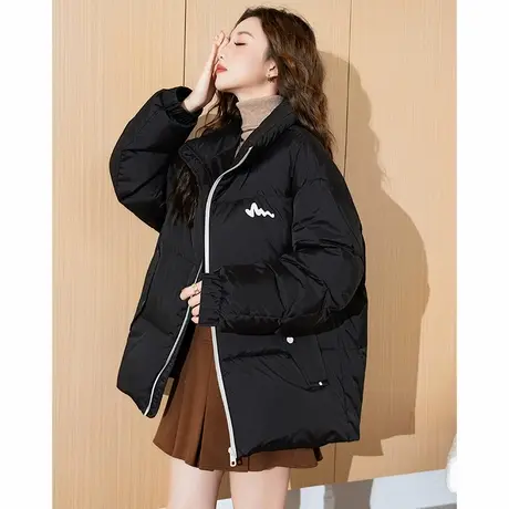 【防水】唐狮2024羽绒外套女冬季黑色短款羽绒服韩系面包服厚冬装图片
