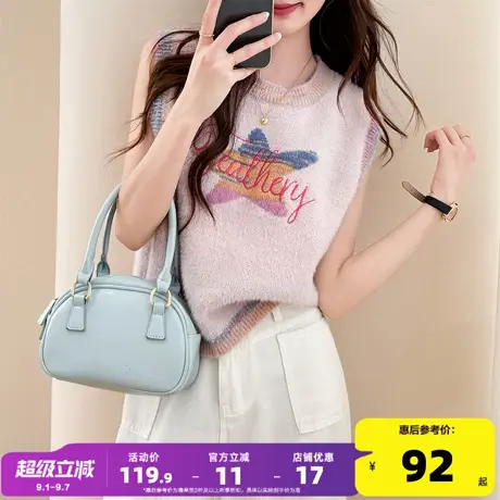 唐狮2025秋冬季女毛衣减龄风趣味图案设计圆领套头马甲背心图片