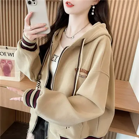 棒球服外套女2024爆款秋冬韩版宽松加绒加厚初中生小个子开衫卫衣商品大图