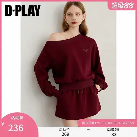 DPLAY2025年秋季新款红色卫衣女流行洋气露肩设计长袖斜肩上衣商品大图