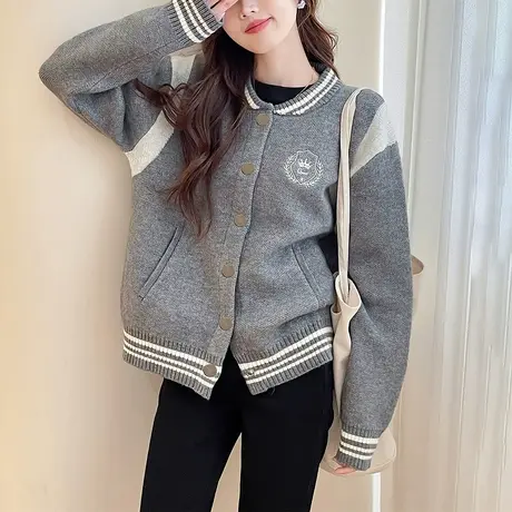 唐狮秋冬毛衣外套女学院风复古感棒球服外套女春秋高级感巨好看tu图片