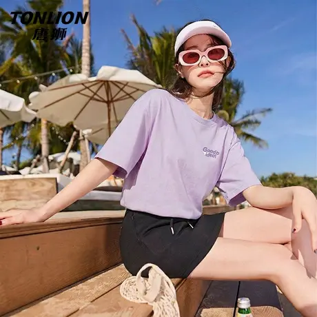 唐狮官方紫色宽松短袖t恤女2026新款夏季女士纯棉显瘦半袖上衣VB图片