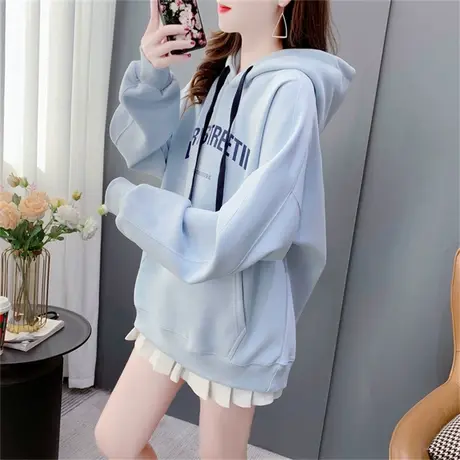 潮牌抽绳连帽卫衣女薄款2023新款春季宽松慵懒风百搭休闲上衣外套商品大图