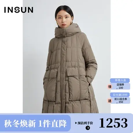 恩裳2022冬季休闲连帽大口袋设计宽松修长鹅绒羽绒服图片