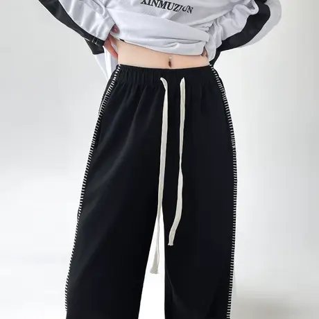 黑色阔腿裤女宽松直筒裤秋冬2023新款小个子高腰垂感休闲运动卫裤图片