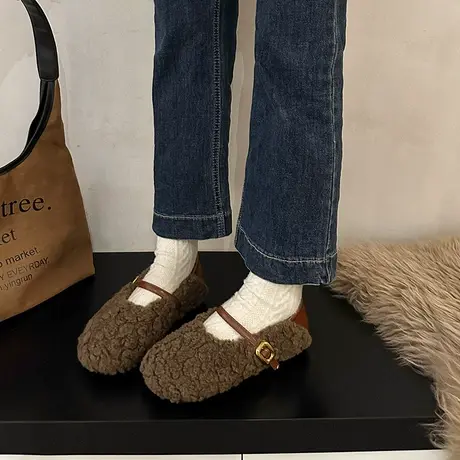 毛毛鞋女外穿2023年秋冬季新款网红小香风温柔棉鞋平底超软豆豆鞋商品大图