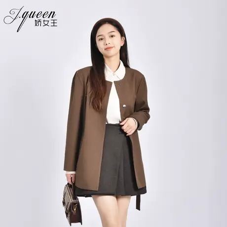 休闲西装外套女秋季新款气质时尚百搭设计感绑带收腰圆领小西服商品大图