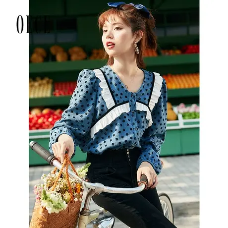 Oece法式碎花衬衫春装新款女装设计感小众衬衣女士雪纺衫上衣图片
