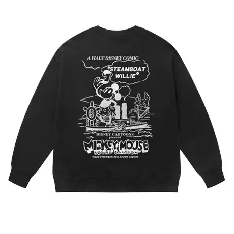 美式卡通老鼠烫银纯棉圆领卫衣潮牌街头宽松大版运动情侣套头上衣商品大图