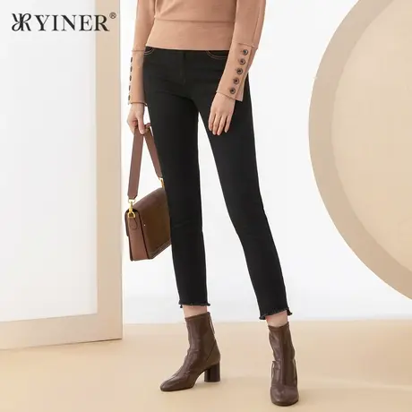 *YINER音儿女装冬季紧身九分小脚铅笔牛仔裤商品大图