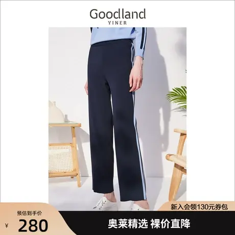 音儿美地女装2022秋季新款高腰显瘦运动休闲阔腿针织裤商品大图