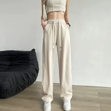 美式直筒运动裤子女春秋2024年新款高腰垂感休闲卫裤小个子阔腿裤图片