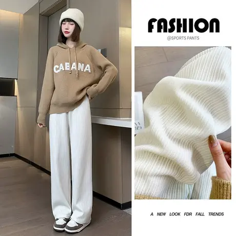 雪尼尔阔腿裤女秋冬季2023新款爆款加绒加厚直筒休闲灯芯条绒裤子商品大图