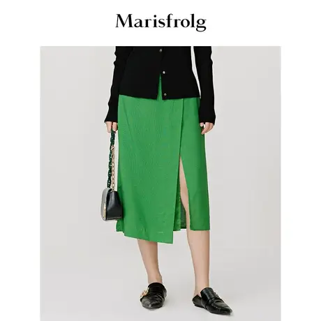 【商场同款】玛丝菲尔半身裙秋季新款绿色不对称式时尚围裹半身裙商品大图