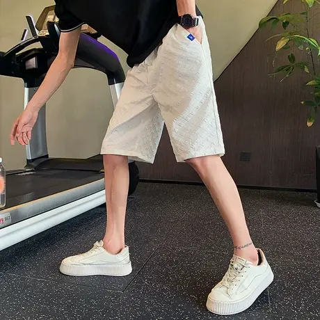 2023夏季纯色高级百搭直筒休闲薄款凉爽五分裤痞帅肌理感短裤中裤图片
