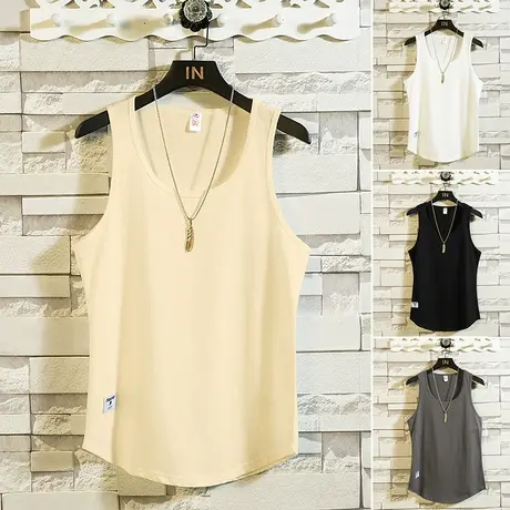 运动背心男夏季潮牌ins宽松纯色健身坎肩打底衫冰丝速干无袖t恤薄商品大图