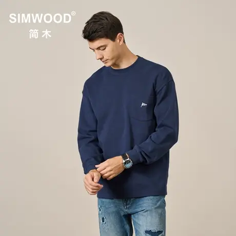 Simwood简木男装【宽松版型】秋季300g珠地棉双面重磅圆领卫衣男图片