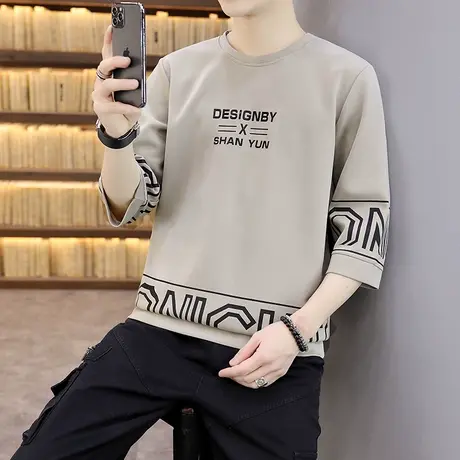 短袖男士t恤夏季体恤五分袖潮流宽松衣服潮牌男生半袖7分中袖卫衣图片