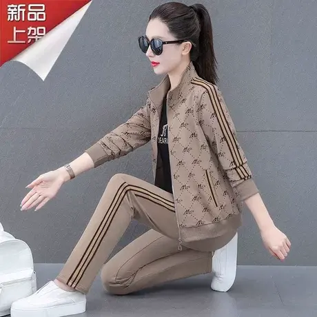 恋上17号运动套装女春秋新款2023减龄中年妈妈洋气休闲跑步三件套图片