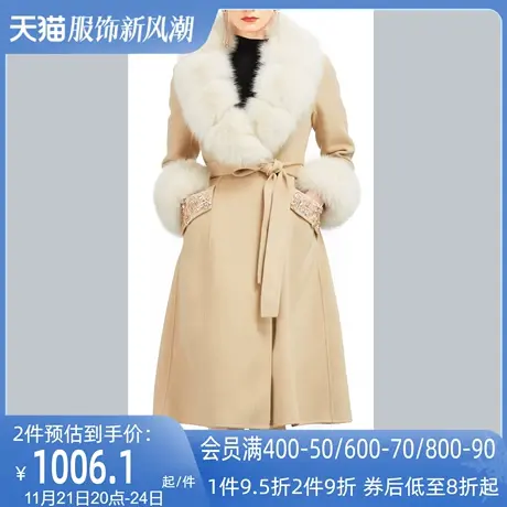 AUI高端中长款加厚毛呢外套女2023冬季新款气质狐狸毛领呢子大衣图片