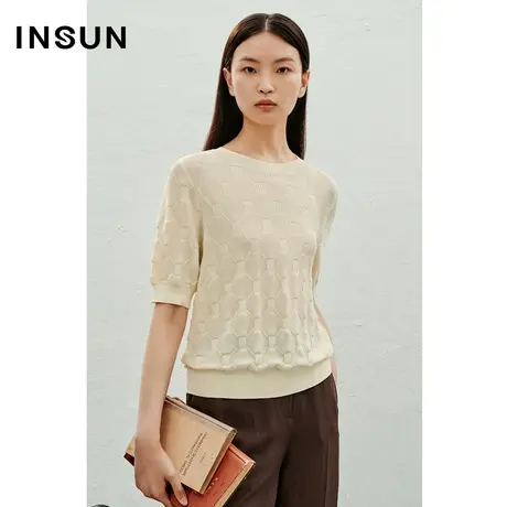 INSUN恩裳专选夏季复古棋盘格提花针织衫商品大图