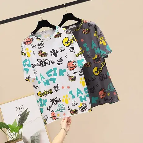 短袖t恤女宽松ins潮牌嘻哈大码体恤夏季网红印花半袖百搭T恤上衣商品大图