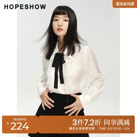 红袖outlets花边翻领衬衫hopeshow2023秋款复古法式单排扣小上衣商品大图