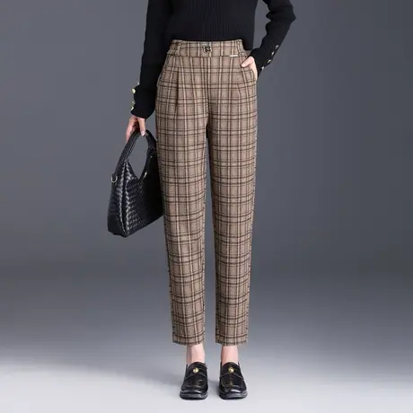 格纹小脚裤时尚哈伦裤韩版显瘦休闲裤女秋冬季2023新款高腰九分裤商品大图