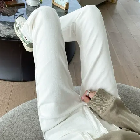 白色直筒牛仔裤女2023春秋新款高腰宽松显瘦百搭九分小个子烟管裤商品大图