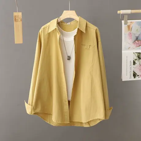 休闲衬衫外套女春秋2024新款宽松韩版复古百搭中长款衬衣开衫上衣图片