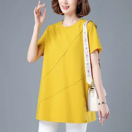 长袖T恤女夏季新款加大码女装宽松中年妈妈中长款休闲显瘦打底衫商品大图