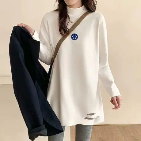 德绒打底衫女半高领秋冬保暖内搭长袖T恤韩版宽松中长款叠穿上衣图片