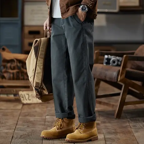 秋冬休闲裤复古男士纯色直筒百搭休闲工装裤时尚潮流舒适工装长裤商品大图