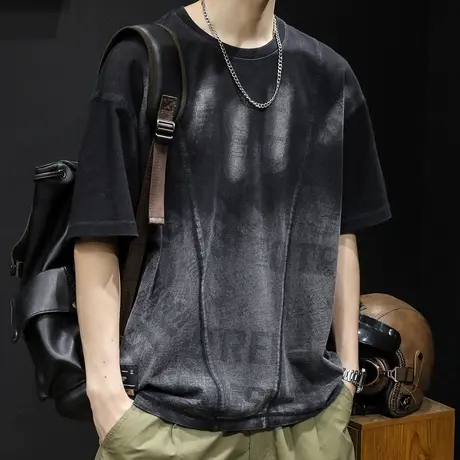 重磅短袖t恤男士夏季胖子宽松大码男装潮牌2024新款体恤男款复古商品大图