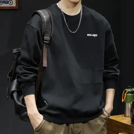 重磅卫衣男春秋款圆领潮牌衣服春季2024新款长袖大码男款撞色拼接商品大图