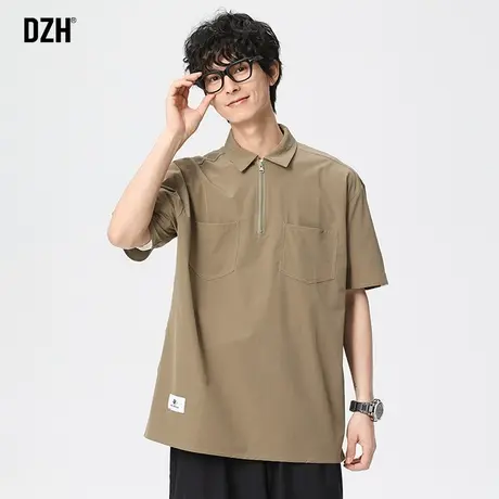 男士卡其色速干polo衫男短袖简约风夏季薄款衬衫2023新款潮牌男装图片