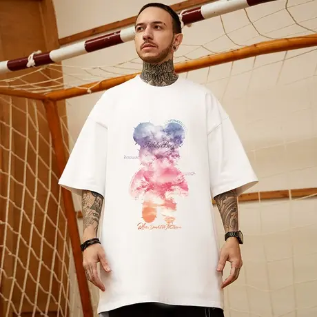 高街潮牌宽松T恤简约短袖男加肥加大五分袖纯棉肥佬大码男装夏季图片